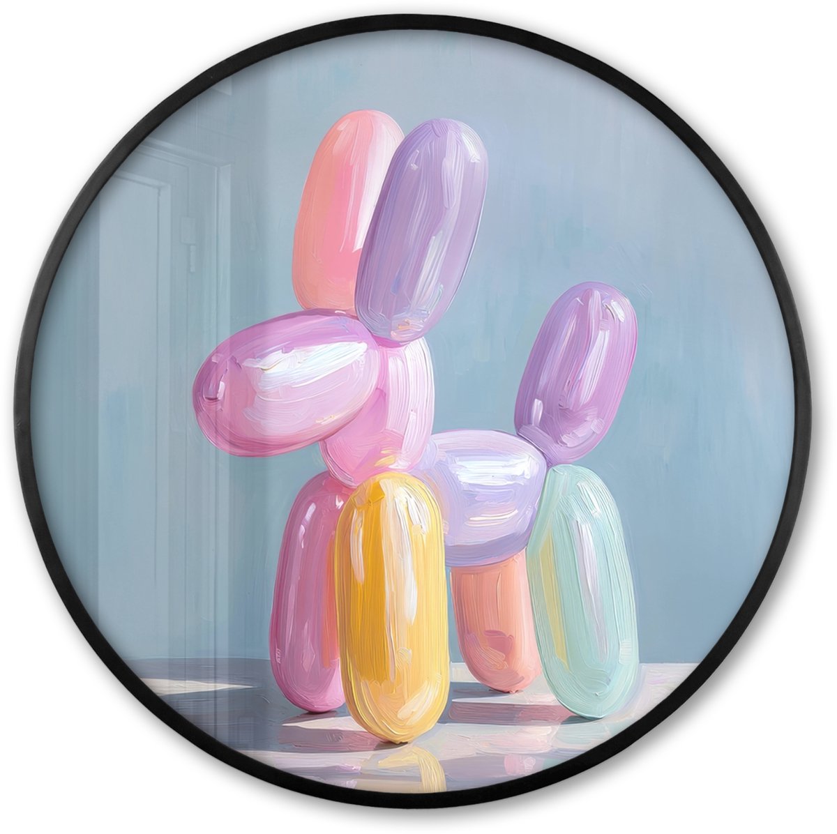 FrameYourWall Poster in lijst Rond - Fotolijst 60x60 cm - Posters - Dier - Ballon - Pasteltinten - Glanzend - Ronde posterlijst zwart - Decoratie - Wanddecoratie woonkamer - Muurdecoratie slaapkamer