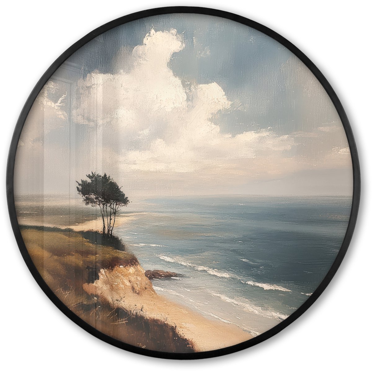 FrameYourWall Poster in lijst Rond - Fotolijst 60x60 cm - Posters - Klif - Zee - Boom - Ronde posterlijst zwart - Decoratie - Wanddecoratie woonkamer - Muurdecoratie slaapkamer