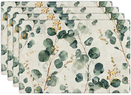 Ensembles de nappes d'été Feuilles d'eucalyptus Nappes vertes 30 x 45 cm Lavable Décorations de vacances de printemps pour table à manger Cuisine Fête