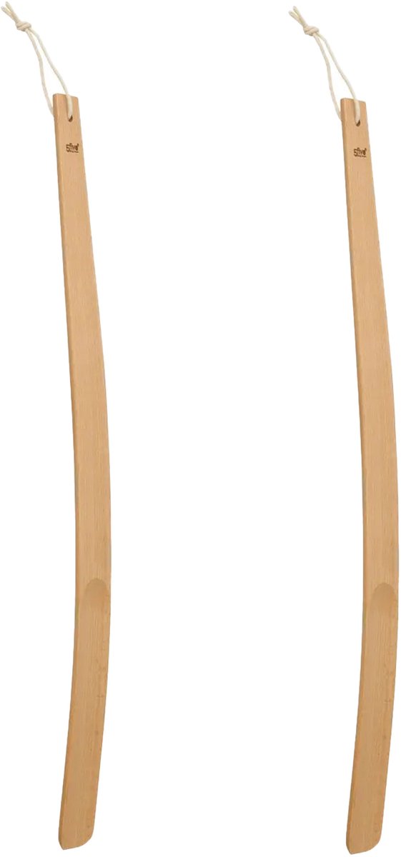 5Five Schoenlepel - 2x - 55 cm - bamboe - bruin - met touw - instaphulp - schoenen