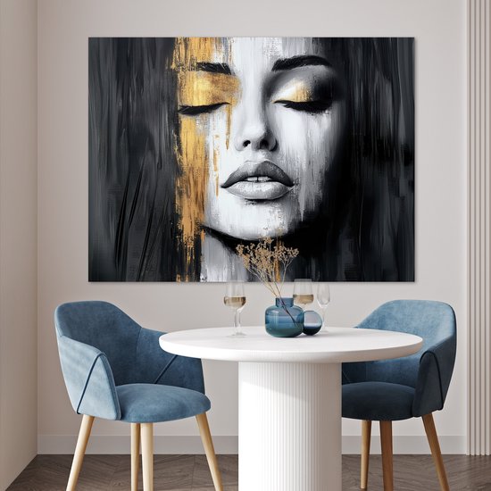 Affiche 120x90 cm - Visage - Femme - Coups de pinceau - Abstrait - Posters - Décoration chambre - Décoration murale salon - Décoration murale chambre