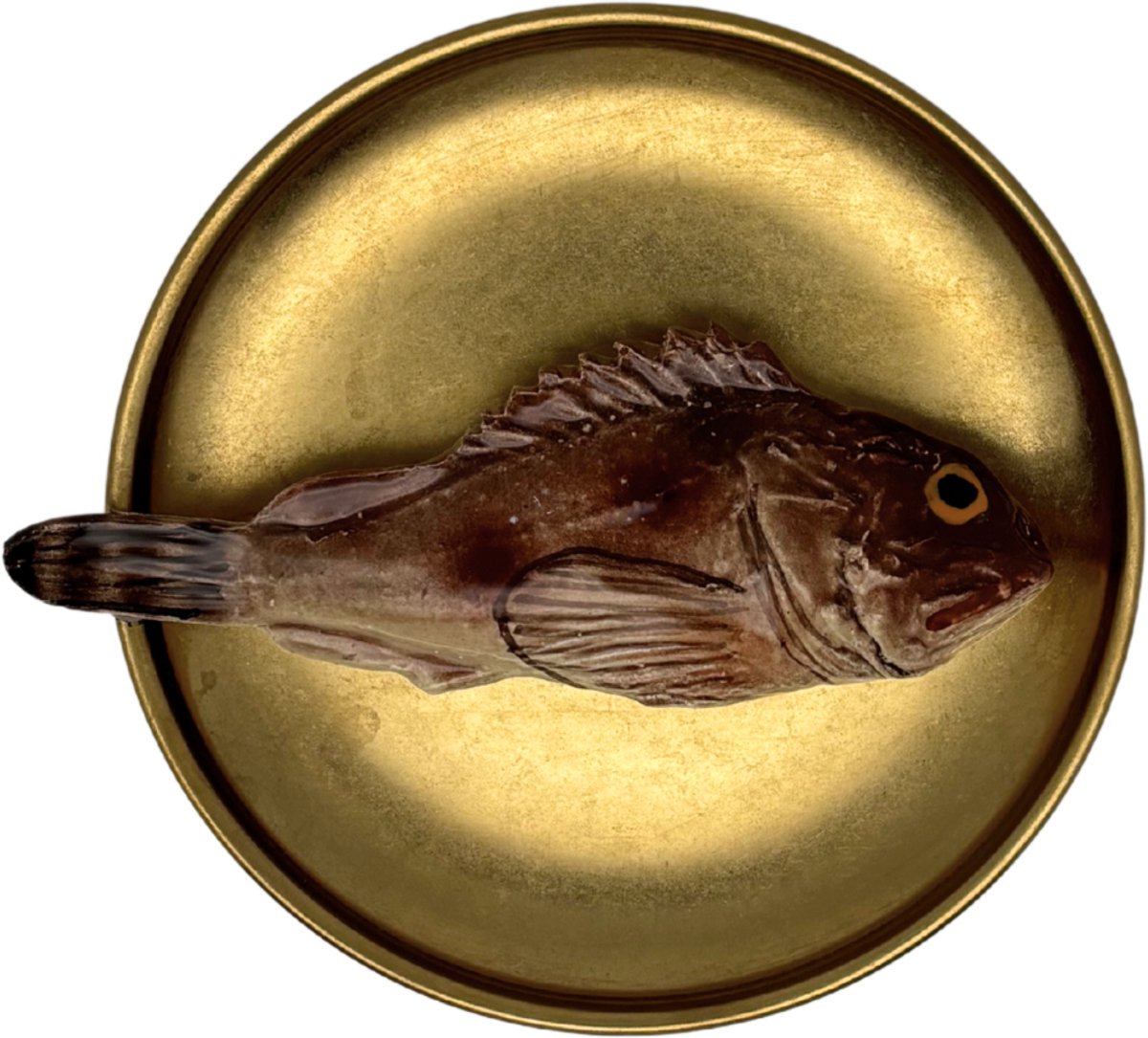 Scorfano Marrone op antiek gouden bord, 13.5 cm rond