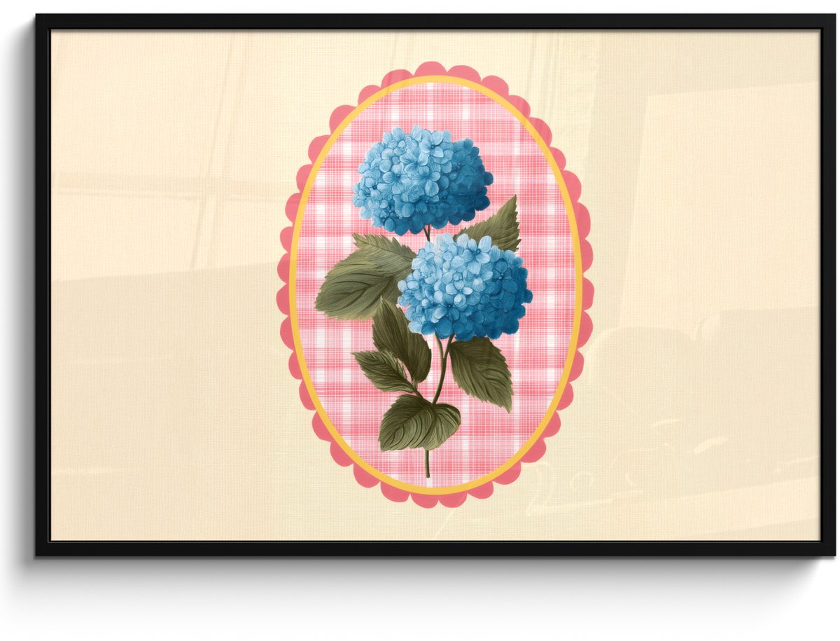 FrameYourWall Poster in lijst - Fotolijst 120x80 cm - Posters - Bloemen - Blauw - Lijst - Bladeren - Posterlijst zwart - Decoratie - Wanddecoratie woonkamer - Muurdecoratie slaapkamer Bloemen - Lijst