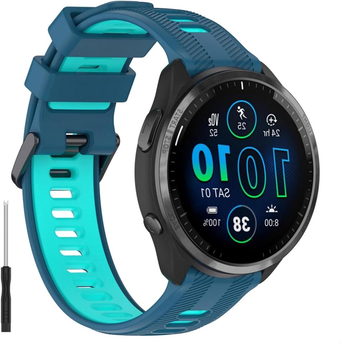 Band compatibel met hardloophorloges, zachte TPU horlogeband voor Garmin Forerunner-serie, vervanging met kleurstiksels - blauw-groen