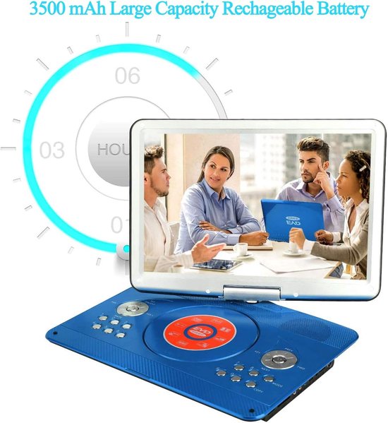 RFWR® Draagbare DVD-speler met 14,1 inch draaibaar LED-scherm en 4 uur batterijduur voor reizen van RFWR® — afbeelding 3