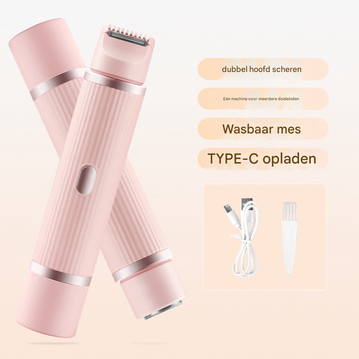 2-in-1 waterdichte elektrische bikinitrimmer voor nat/droog haar voor vrouwen, voor pijnloze ontharing (roze)