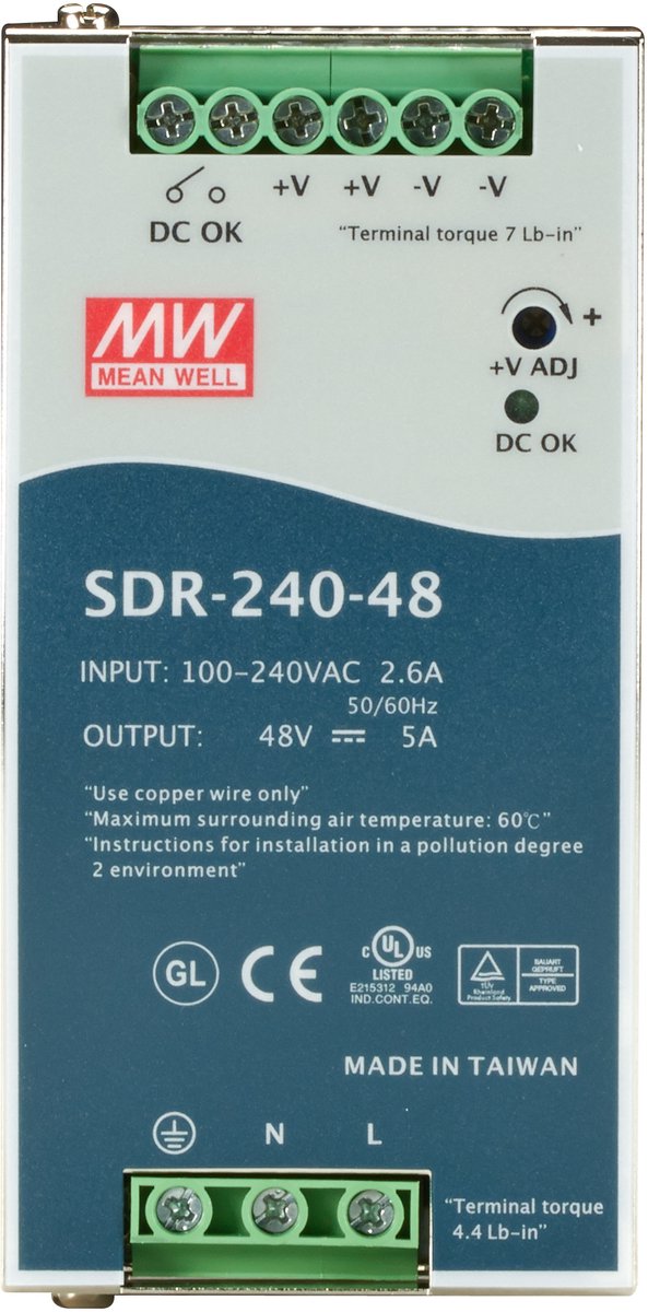 Mean Well SDR-240-48 DIN-rail netvoeding 48 V/DC 5 A 240 W Aantal uitgangen: 1 x Inhoud: 1 stuk(s)