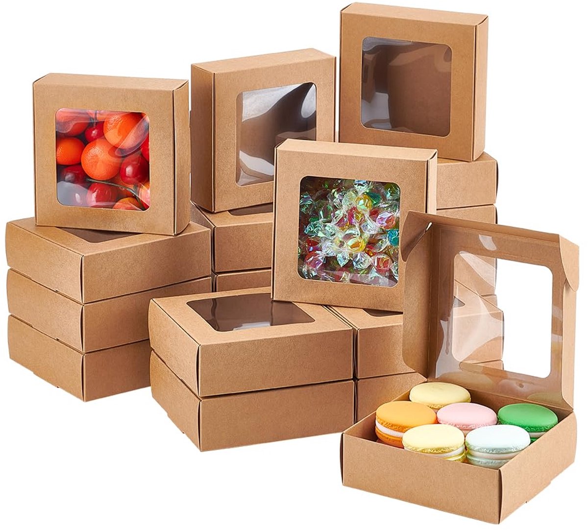 Kraftpapierdozen 12,5 x 12,5 x 4 cm - 20 stuks - Bruin met Venster