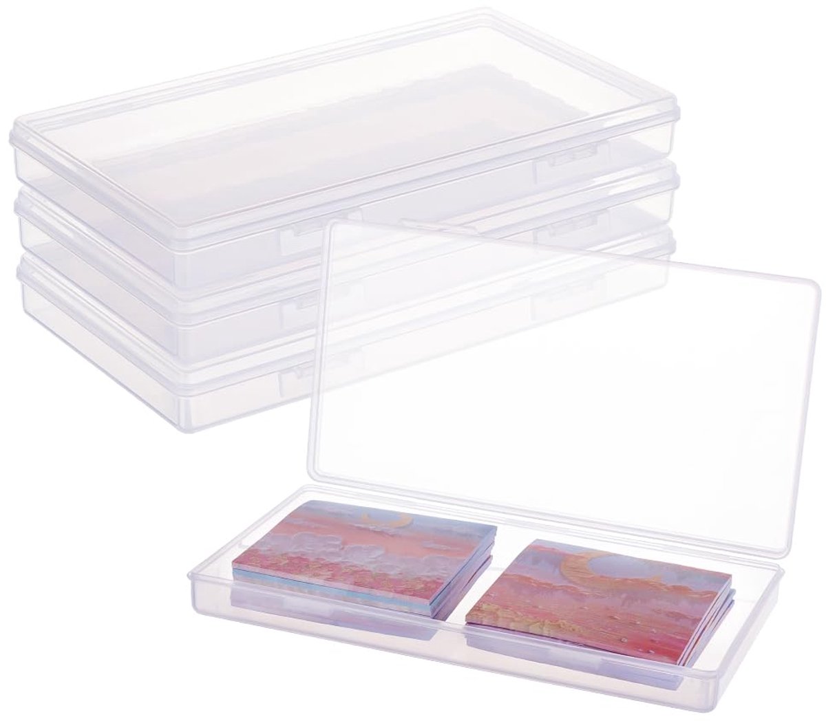 Kunststof Dozen 4-pack - 19,8 x 10,95 x 2,3 cm - Transparant met Scharnierdeksel