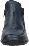 Vooraanzicht van een donkerblauwe Rieker enkellaars met ritssluiting en decoratieve naad.