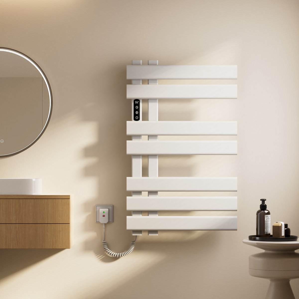 Oihpaw Elektrische Badkamer Radiator 450x720mm, Intelligente Constante Temperatuur Handdoekverwarmer 235W, met Aanrakingsschakelaar en Timer