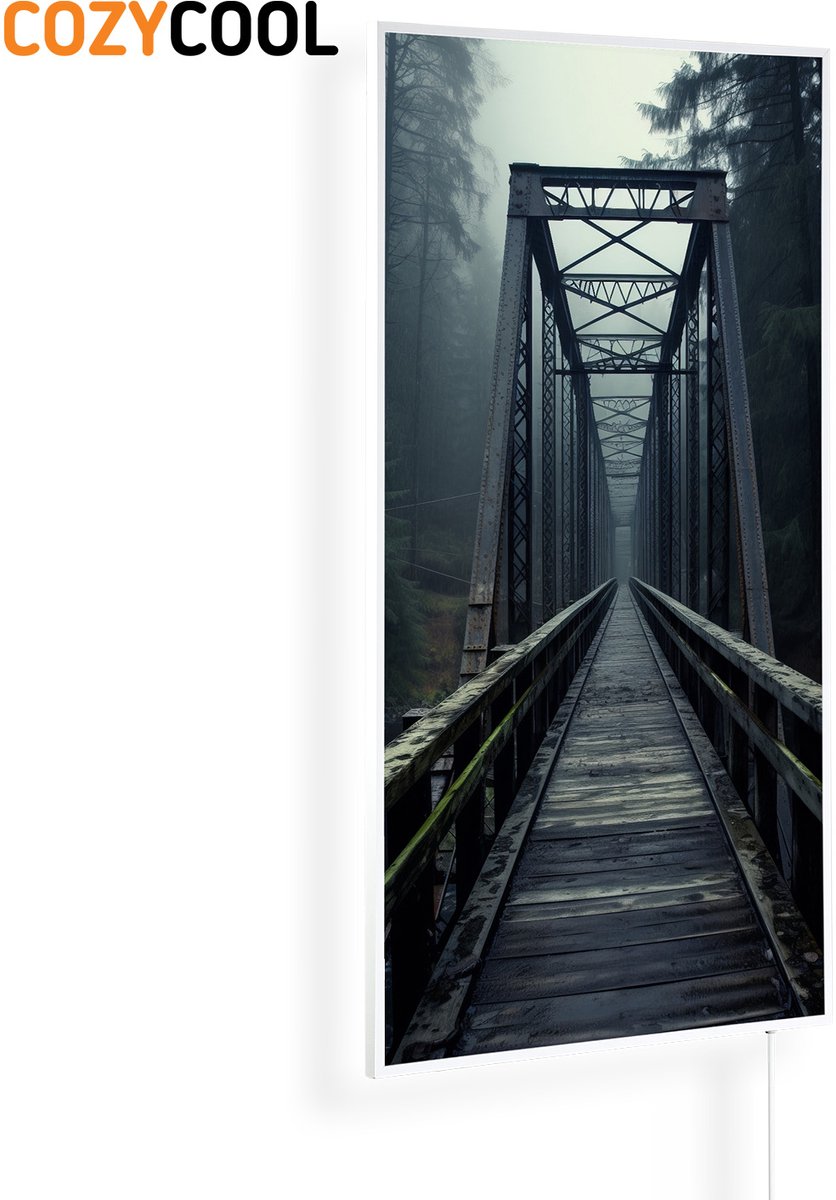 Infraroodpaneel met afbeelding | Oude brug in het bos | 1200 Watt | Witte lijst | Infrarood verwarmingspaneel | Infrarood paneel | Infrarood verwarming