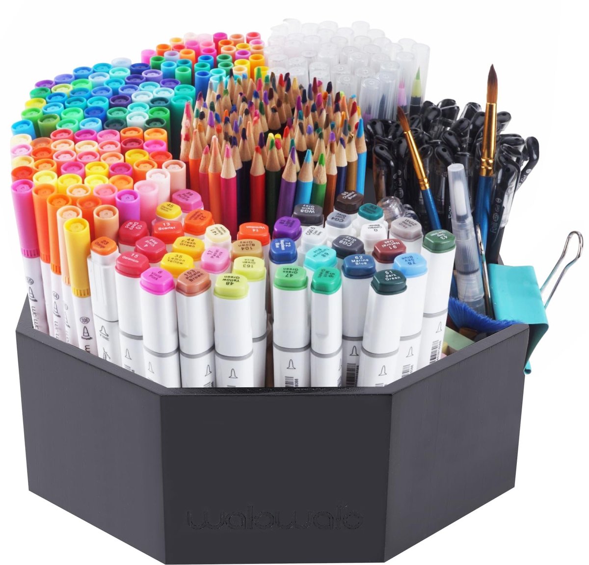 Pennen Organizer - Bamboe 360 Graden Draaibaar - Voor 800+ Potloden, Stiften & Markers op Bureau, Kantoor & Kaptafel - Zwart