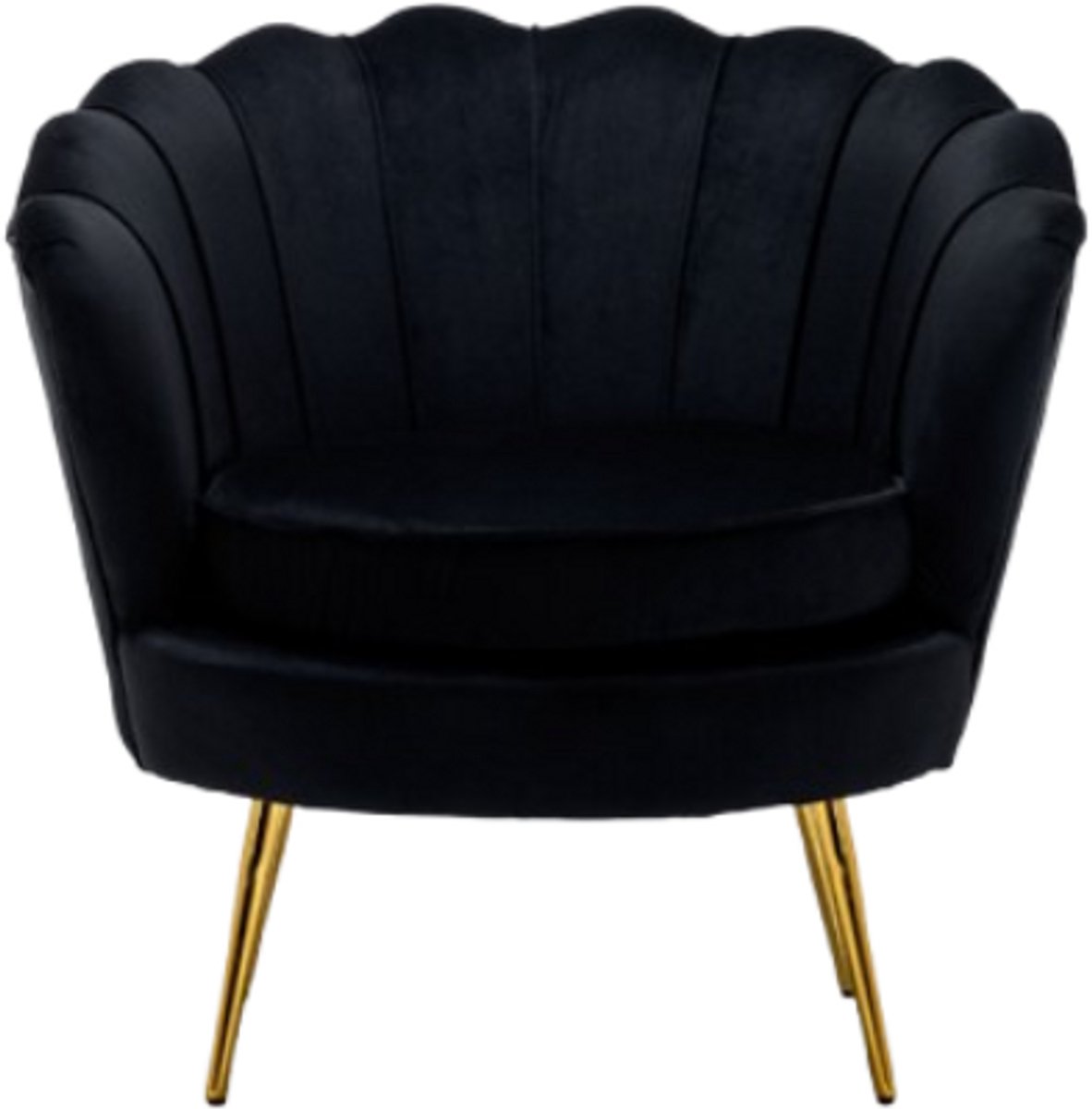 Velvet Schelp Stoel - Zwart Velvet Fauteuil met Goudkleurig Onderstel | Russle