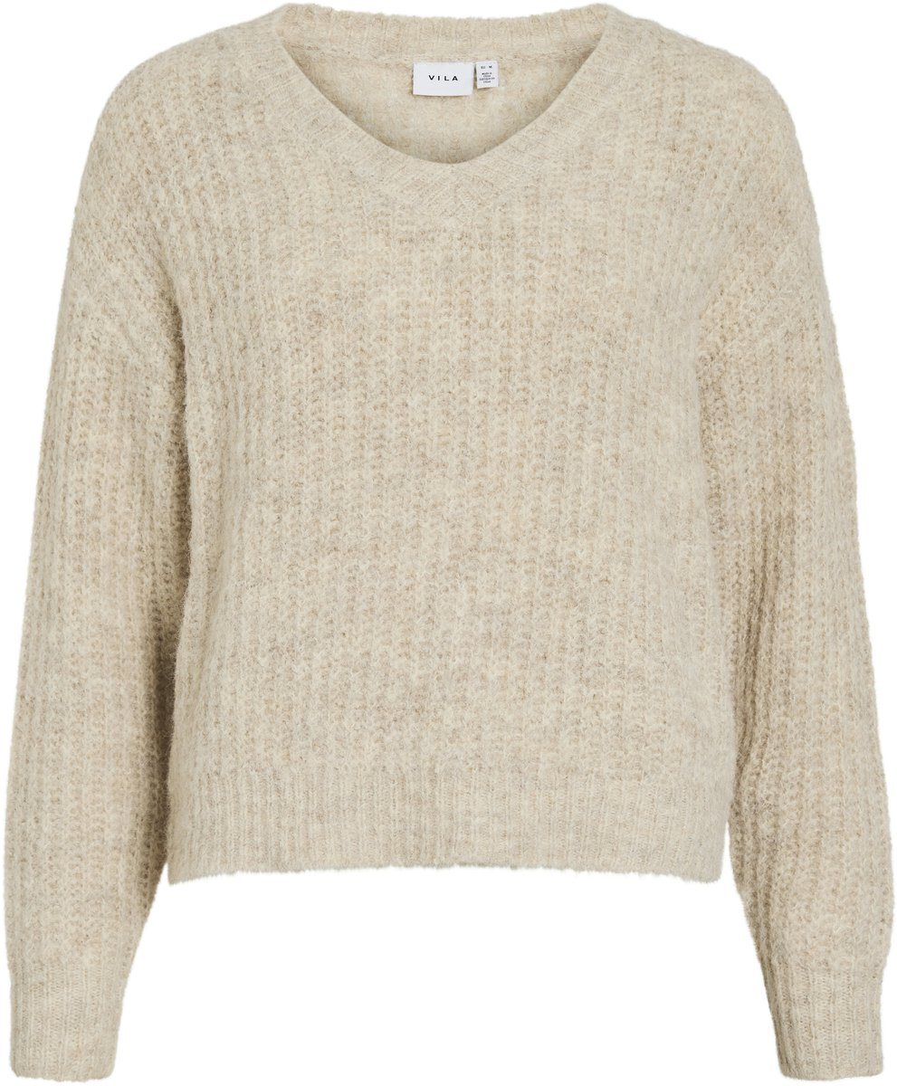 Vila Trui Vilampe V-neck L/s Knit Top-noos 14112721 Super Light Natural Melan Dames Maat - S