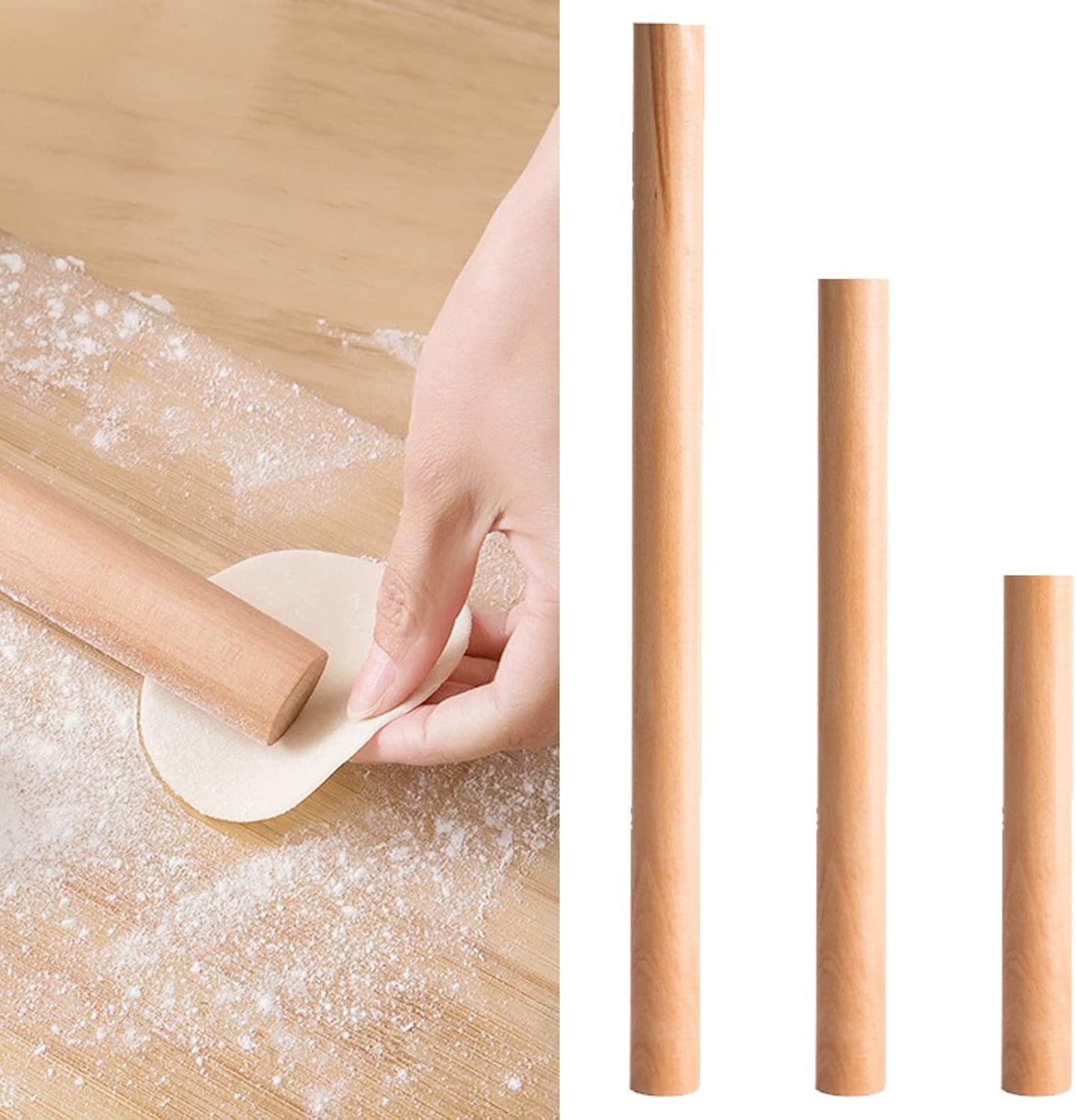 3pcs Houten Beukenhouten Rolling Pin voor Pizza - Pasta - Brood - Keukenaccessoires