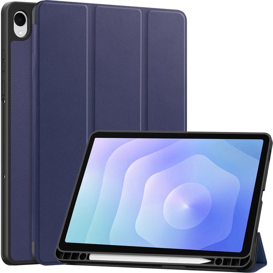 Hoesje - Geschikt voor Samsung Galaxy Tab S11 - Dun & Stevig - Hard Cover Case - Trifold Bookcase Hoes - Met Uitsparing Geschikt voor S Pen - Hardcover Book - Tablethoes - Donkerblauw
