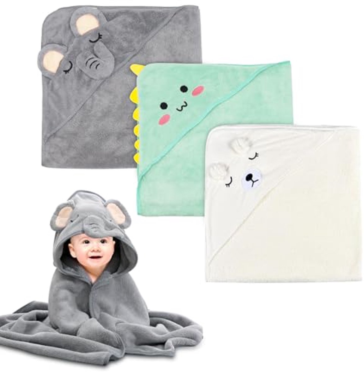 Capuchonhanddoeken voor baby's - 3 stuks, 80 x 80 cm, Absorberend en Zacht