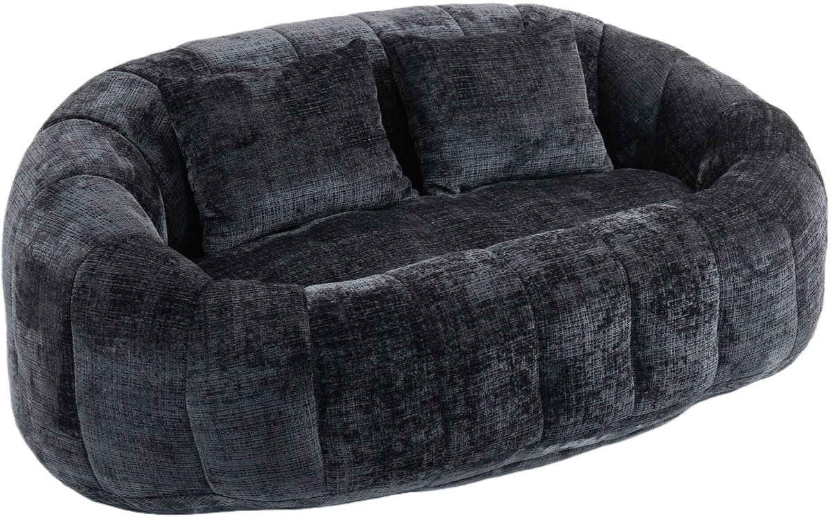 Merax Luxe Zitzak Bank met Hoge Rug – Comfortabele Loungestoel voor Volwassenen en Kinderen – Chenille Zitzak Sofa met Schuimvulling – Zachte Loungebank voor Woonkamer of Slaapkamer – Zwart