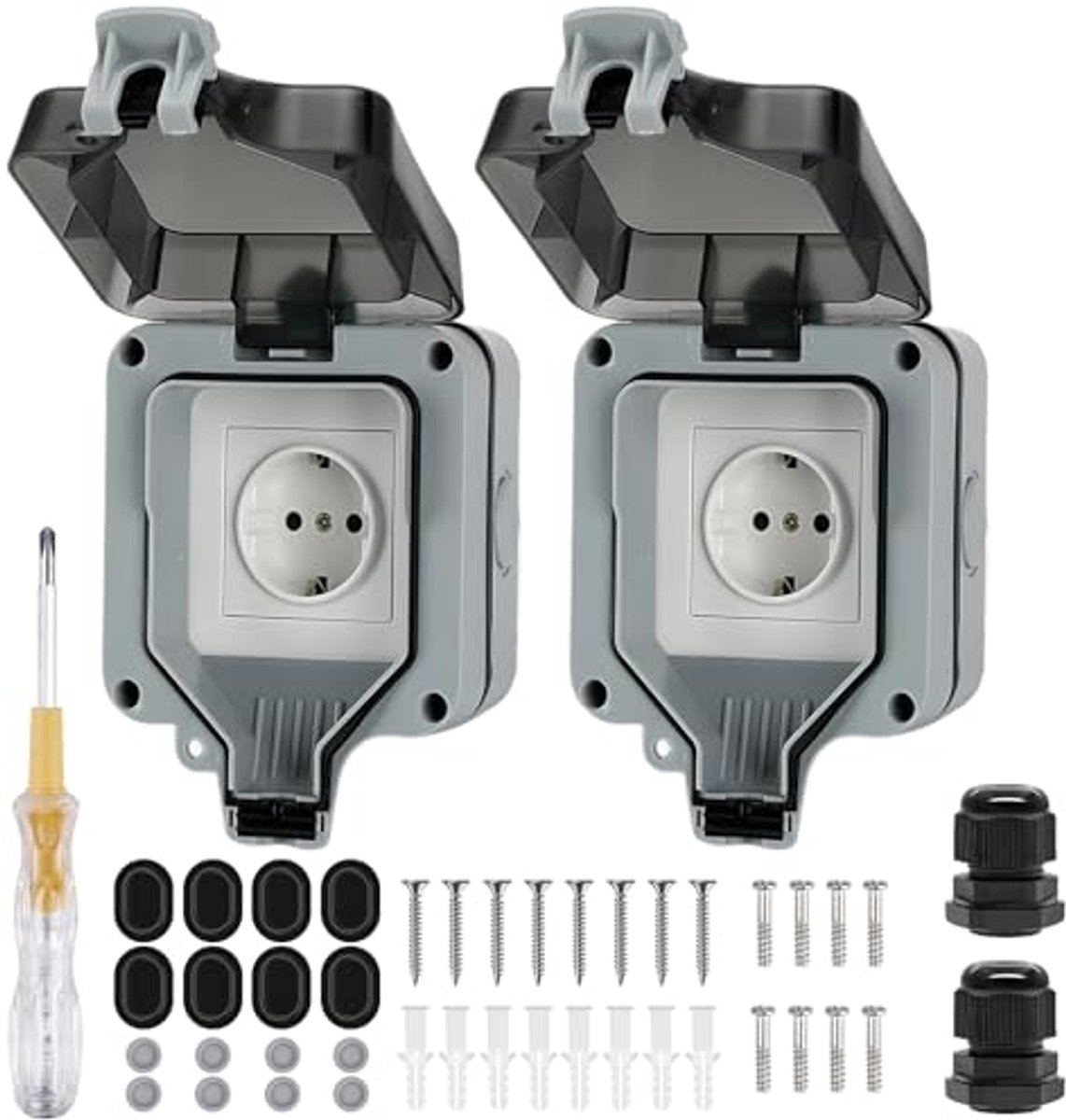 Waterdicht Buitenstopcontact - 2 Stuks, IP66 - Voor Tuin, Zwembad, Garage en Badkamer