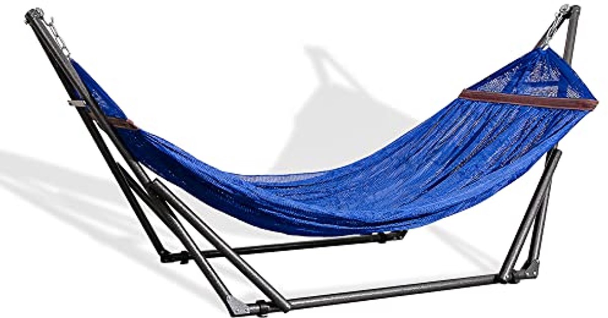 Draagbare Hangmat met Stalen Standaard en Draagtas - Verstelbare Hangmat voor Camping, Strand en Terras - Blauw