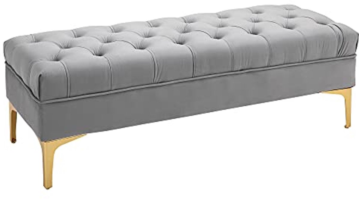 Stijlvolle Zitbank en Schoenenbank in Velours Blauw - 118 x 45 x 42 cm
