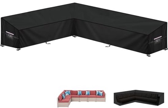 Waterdichte 420D L-vorm tuinmeubelen hoes voor buiten hoekbank met opbergtas koffiekleur 210 x 270 x 90 cm