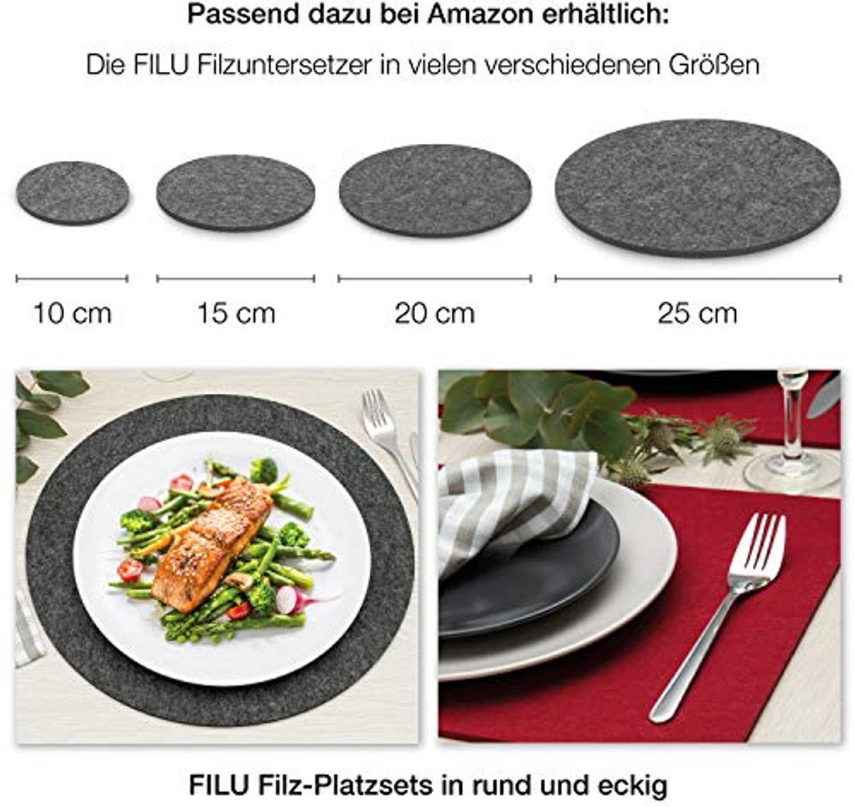 Ronde Vilten Onderzetters - Set van 4 - 25 cm - Verkrijgbaar in Diverse Kleuren