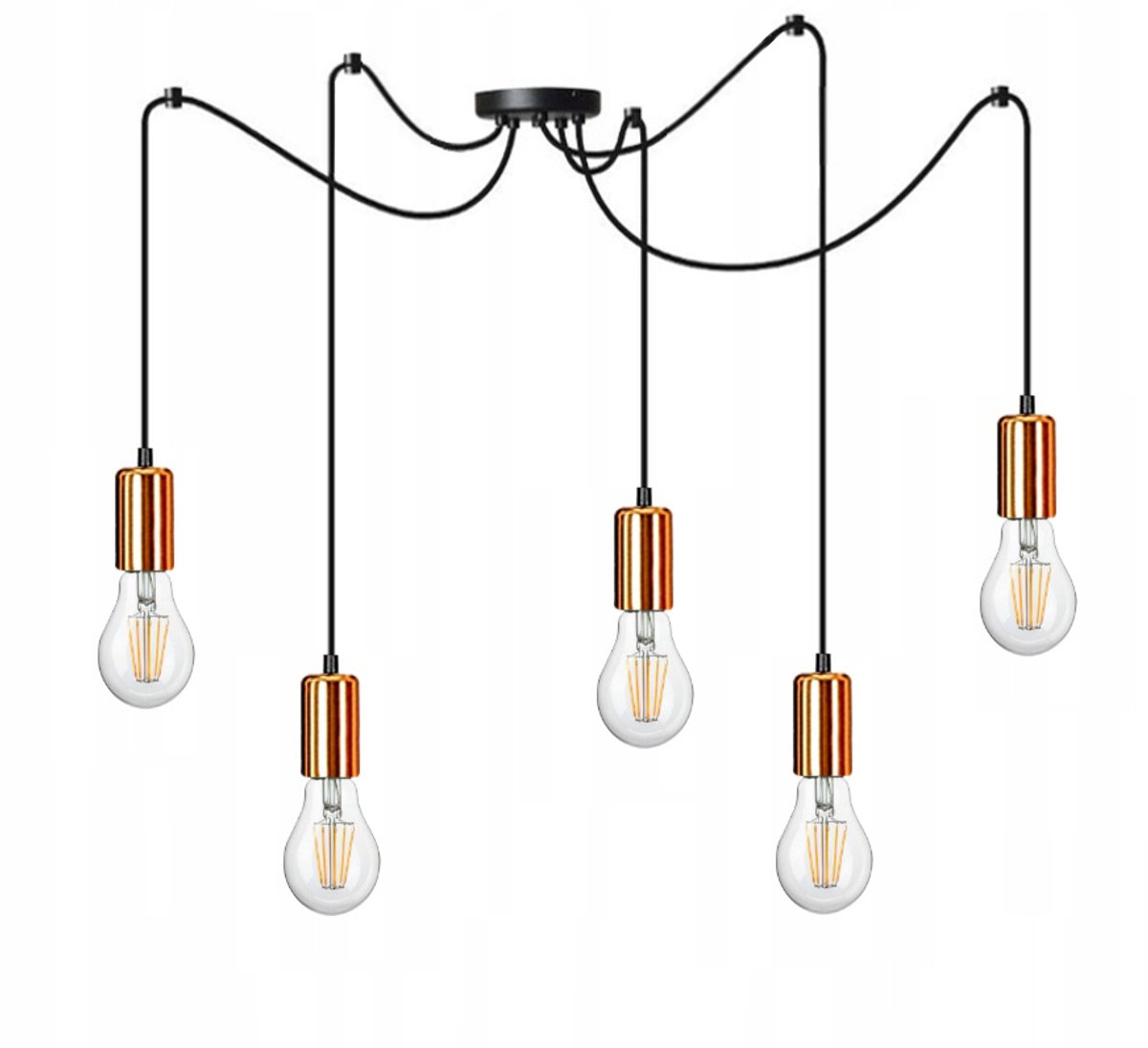 Zwarte Hanglamp Zwart/Koper E27 - 5 lichtpunten, 210cm Breed