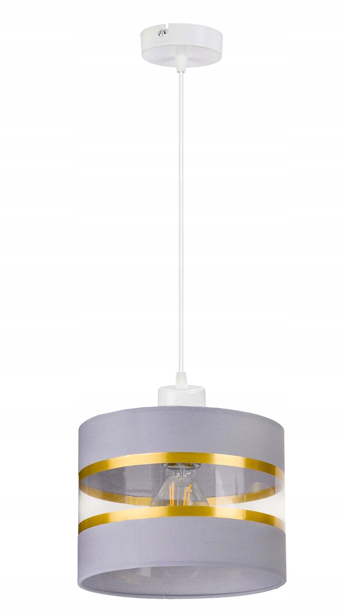Hanglamp met Stoffen Kap - E27 Fitting - Goud/Grijs