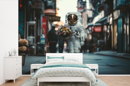 Behang - Fotobehang Boeket - Bloemen - Kleurrijk - Astronaut - Breedte 450 cm x hoogte 300 cm