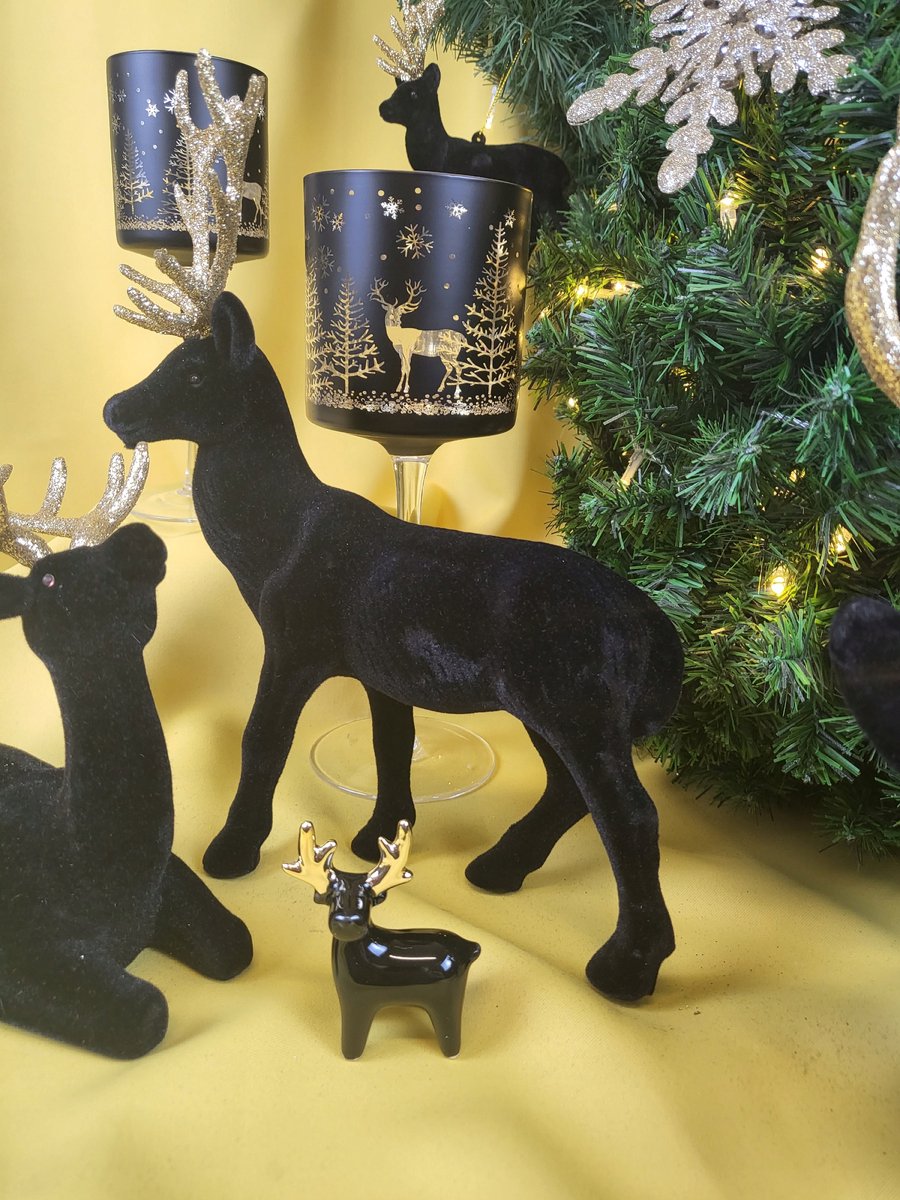 Ewax Glazen Kandelaar Zwart Goud met Hert - 20 cm