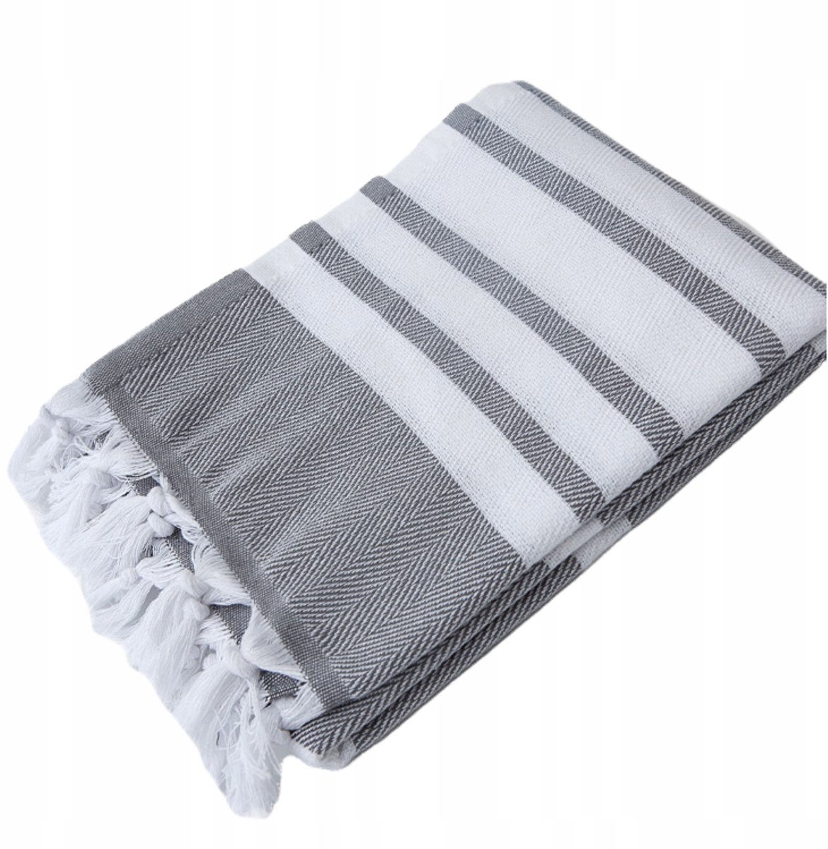 Grijze Hamam Handdoek met Franjes - 100x180 cm - Strand, Sauna, SPA