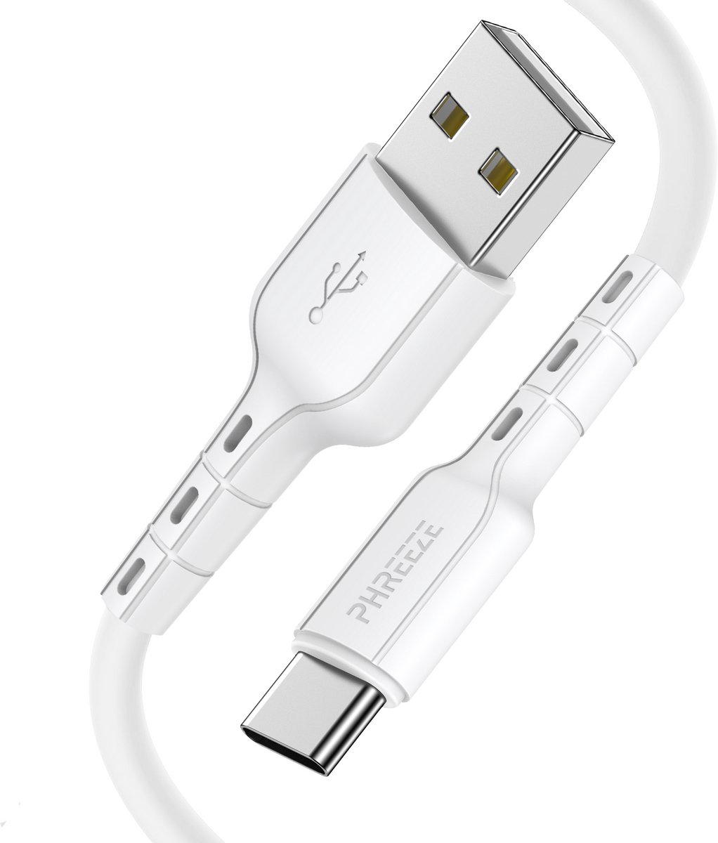 Flexibele usb A naar usb C kabel - 1 meter - Usb C naar usb kabel - Wit - Phreeze