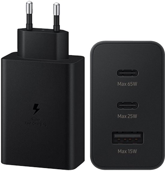 Samsung 65W Oplader Trio 3-poorten USB-C + USB-A Snellader Power Delivery Zwart