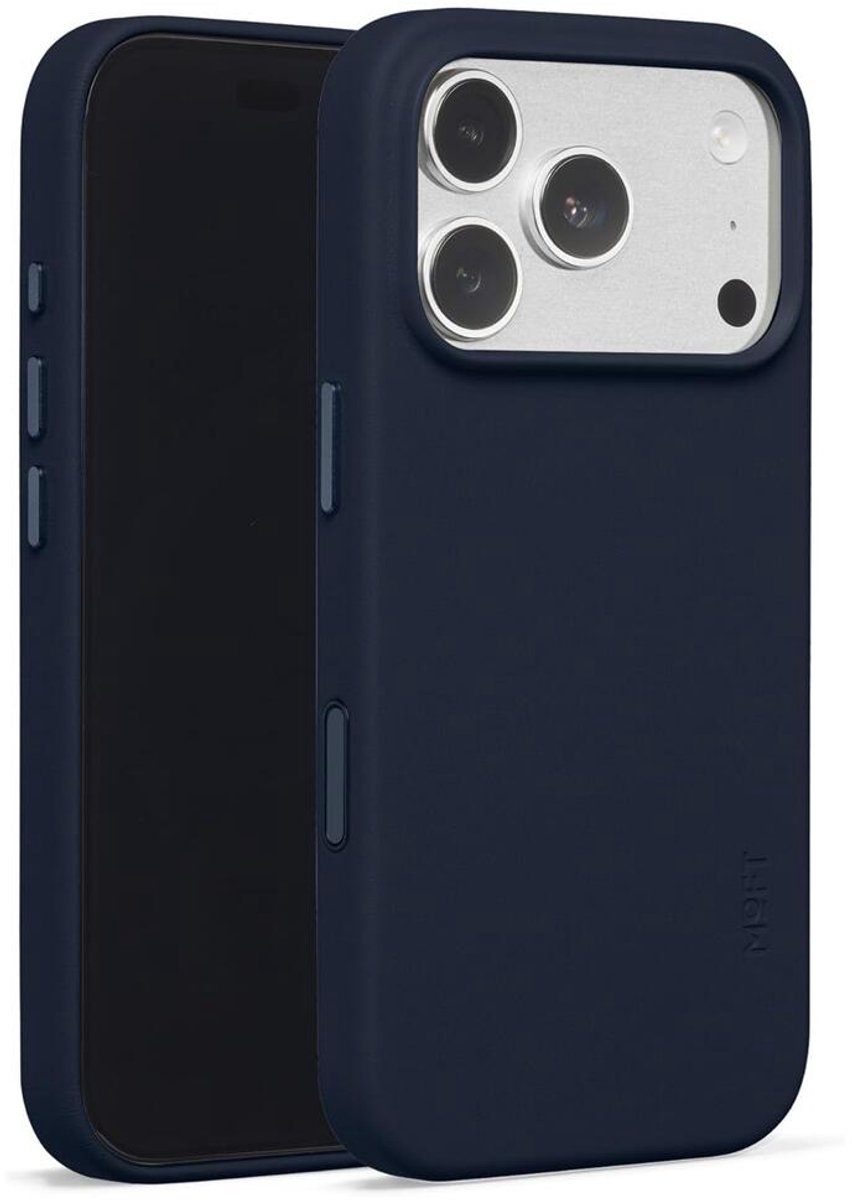 MOFT Hoesje Geschikt voor iPhone 17 Pro - MOVAS Snap Back Cover - Compatibel met MagSafe - Vegan Leer Case - Beschermhoes Dun - Duurzaam - Navy