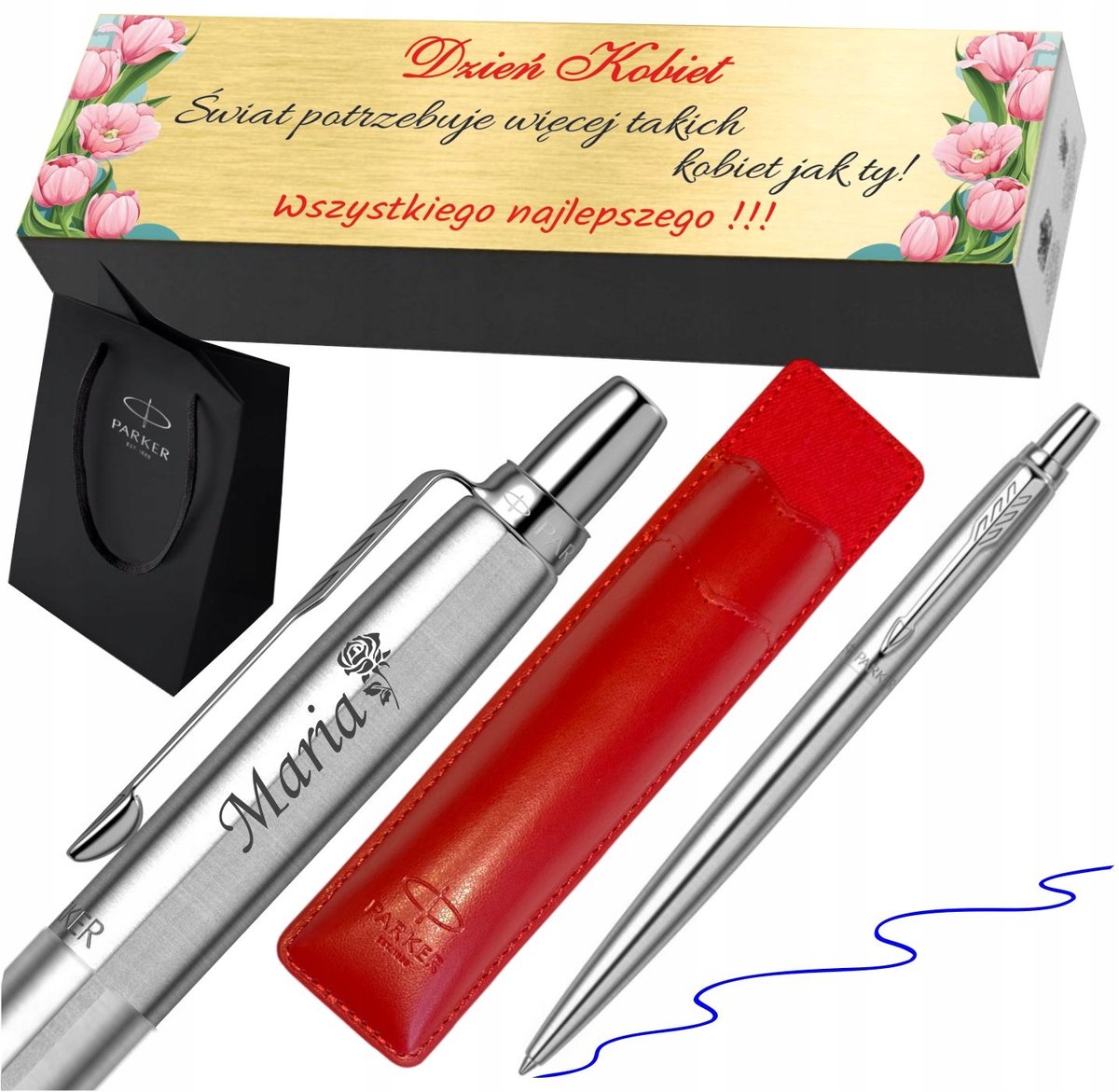 Parker Jotter Pen Steel CT met gravure, etui en cadeaudoos - rood