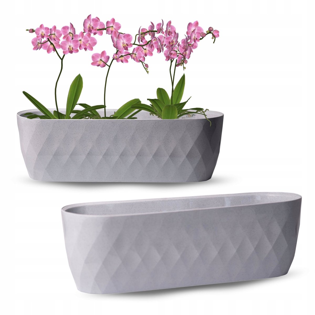 Moderne Ovale Pot met Schotel 47cm - Grijs Kunststof