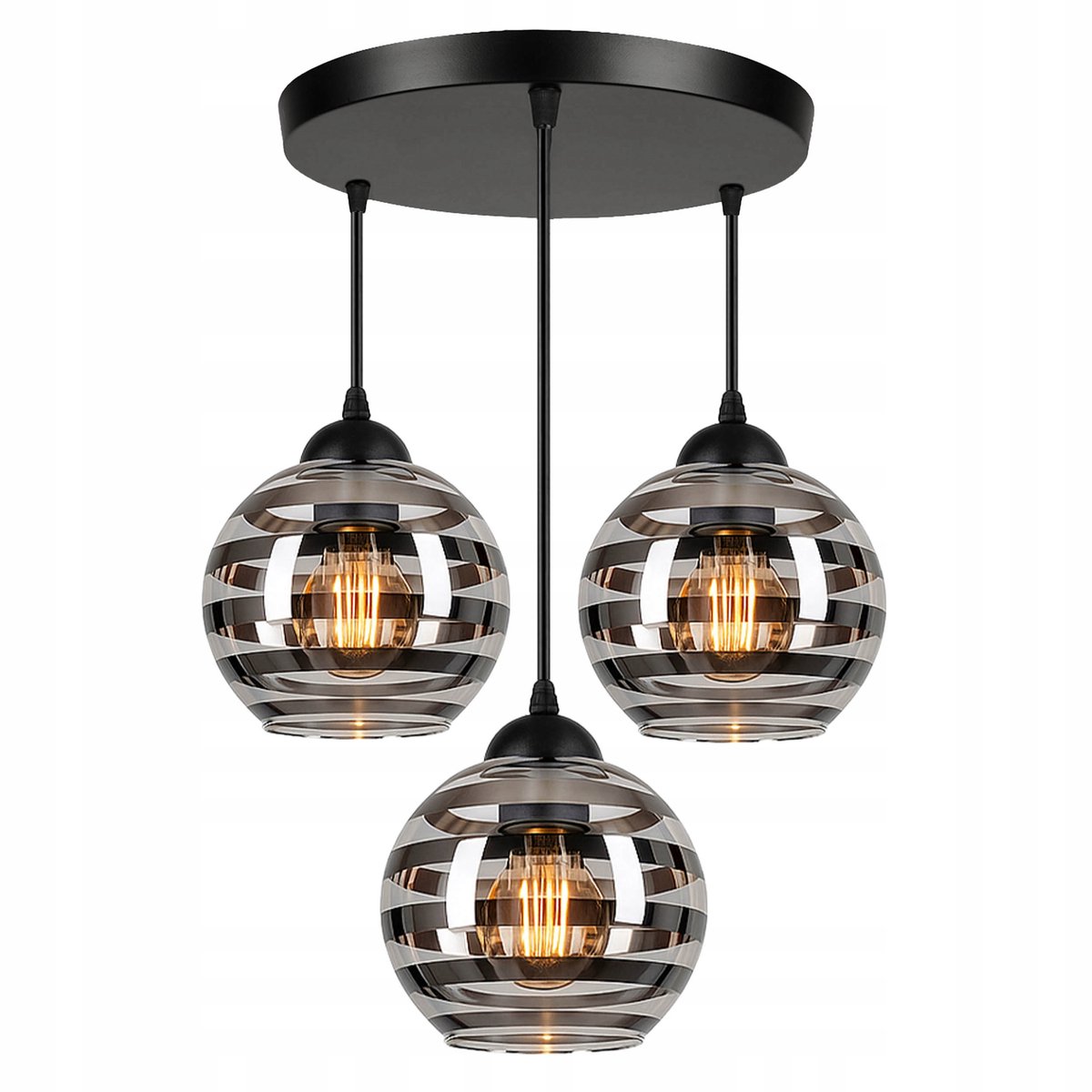 Moderne Zwarte Hanglamp 3xE27 met Glazen Kappen - Verstelbaar