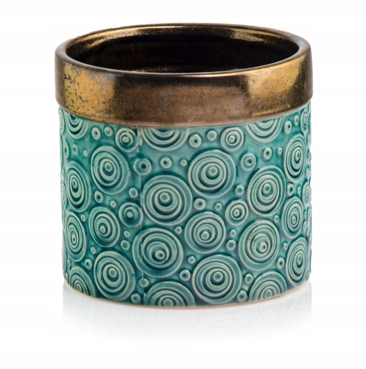 Turquoise Gouden Keramische Cilinderpot 14cm - Luxe Bloempot