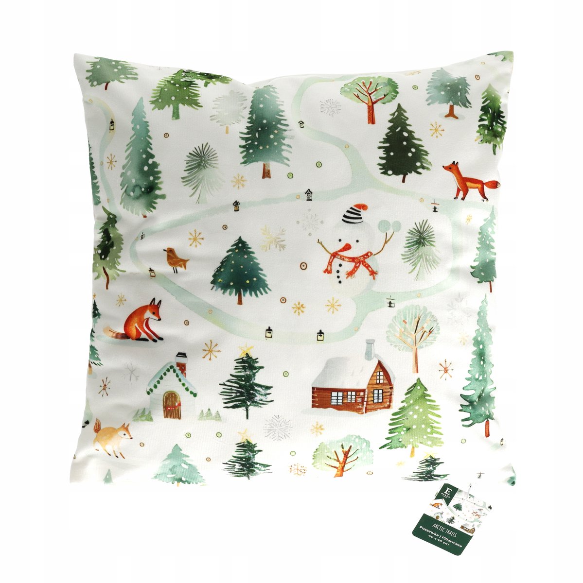 Winter decoratieve kussenhoes met vrolijke dieren en kerstbomen