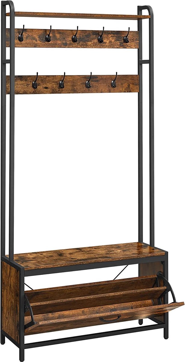Kapstok | Kledingstandaard | Industriële Stijl | Vintage-Bruin-Zwart 85 x 30 x 180 cm (BxDxH)