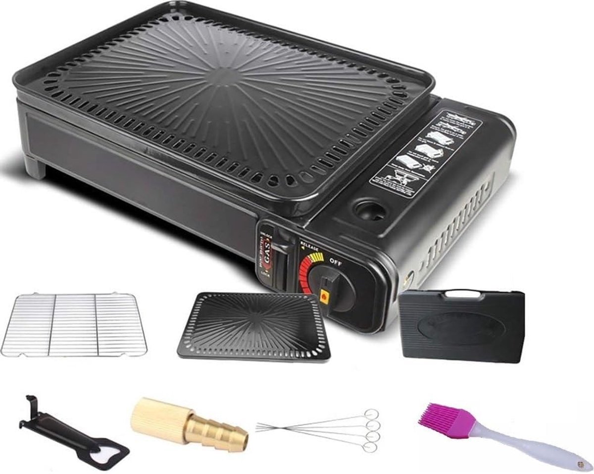2-in-1 Campinggasbarbecue Set - Draagbare Grill voor Balkons en Kamperen