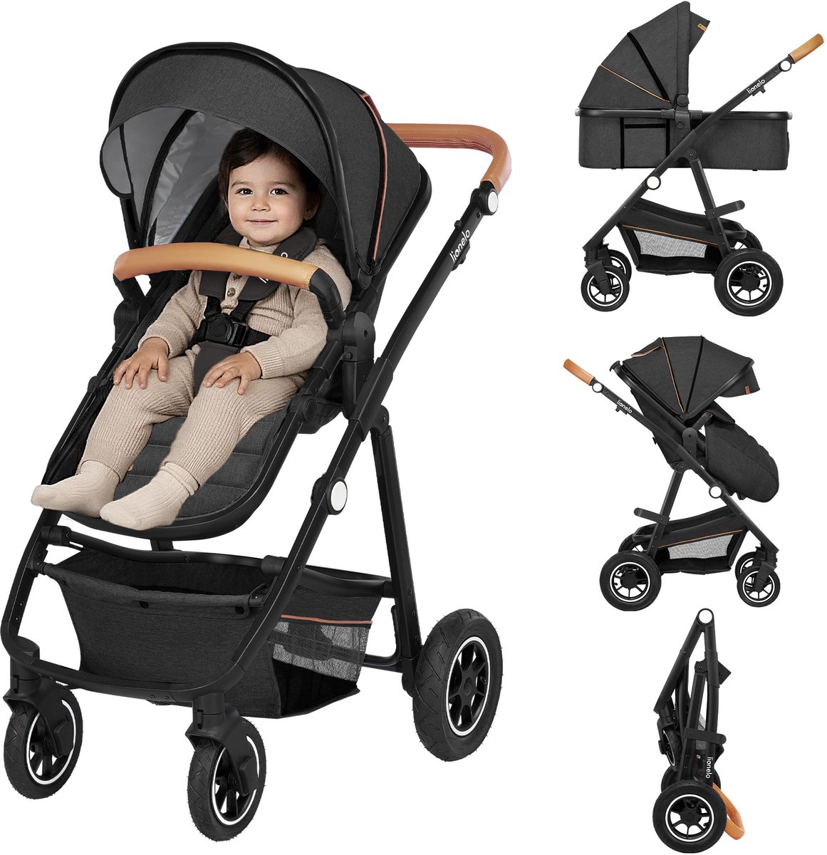 lionelo Kinderwagen Amber 2-in-1 Grey Graphite