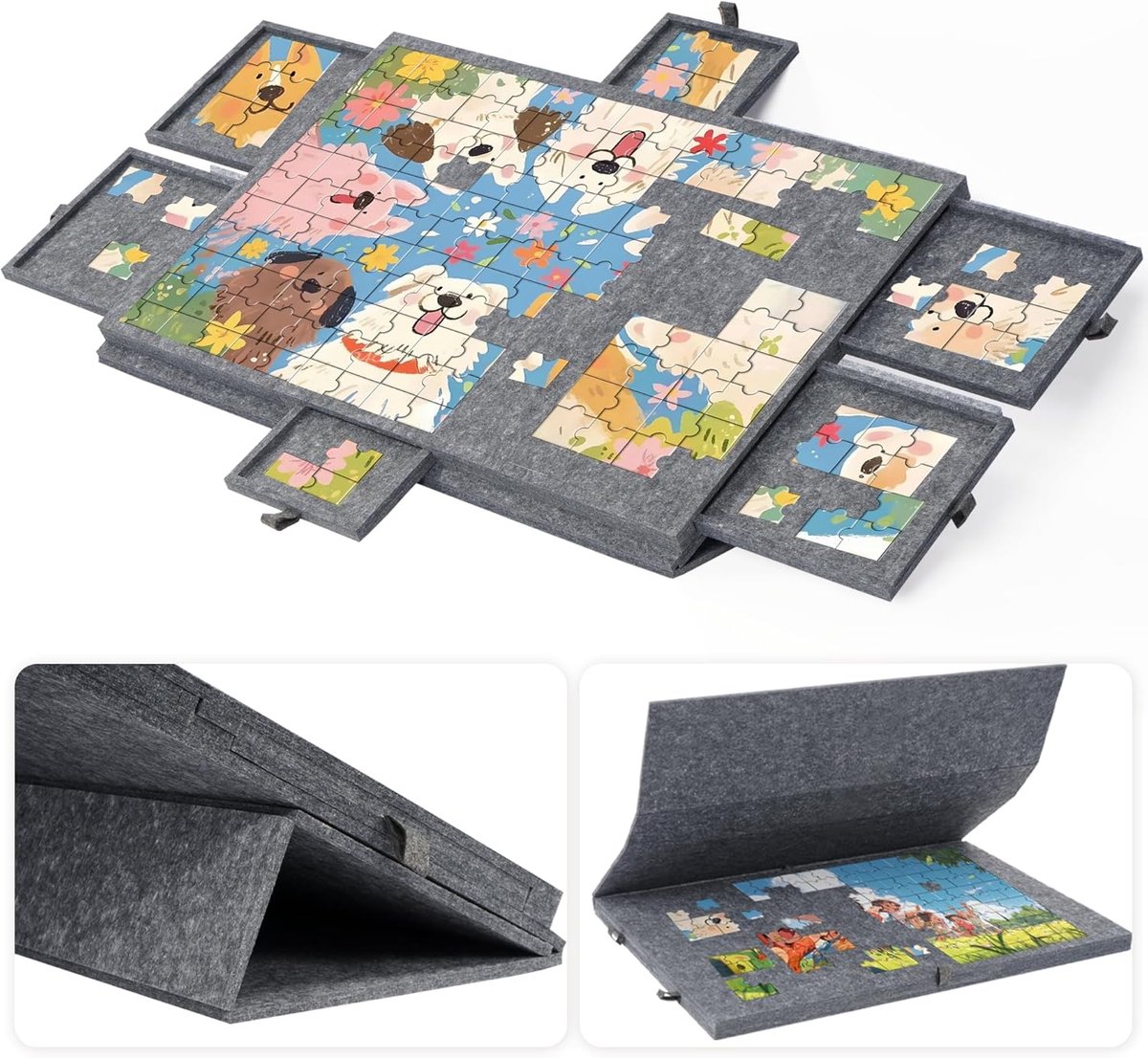 Lichtgewicht verstelbaar puzzelbord met sorteerladen voor 1000 stuks
