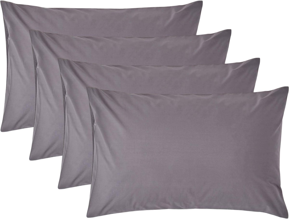 Homescapes Kussensloop 50x75 cm Set van 4 – Donkergrijs – 100% Egyptisch Perkal Katoen – 200 TC
