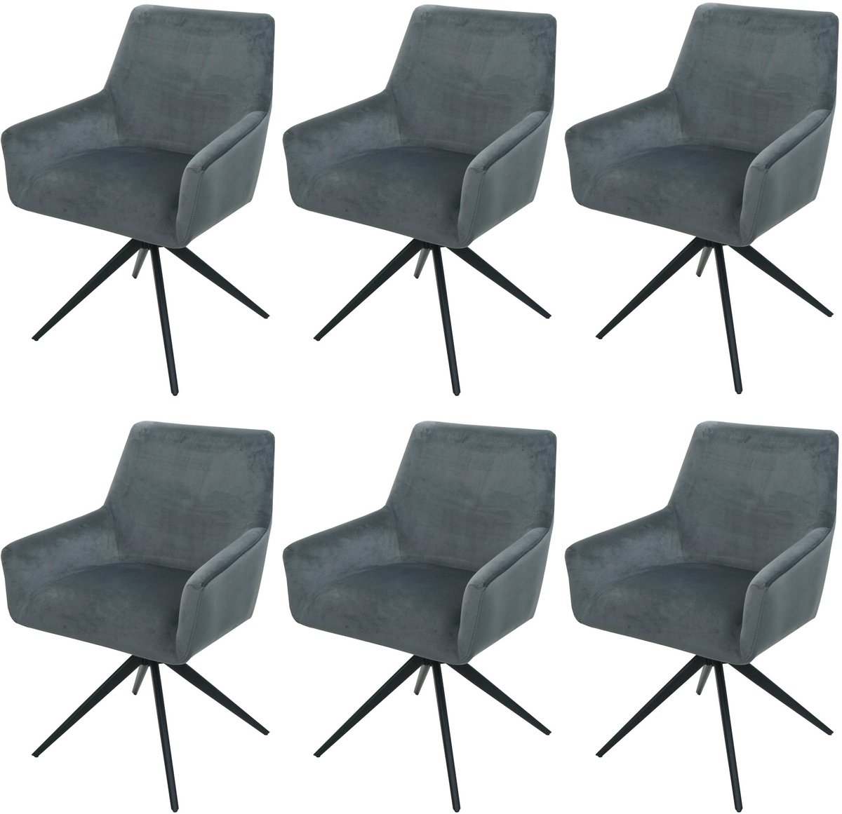 MCW Set van 6 eetkamerstoelen MCW-L91, keukenstoel armleuning draaibaar auto positie stof MVG ~ donkergrijs