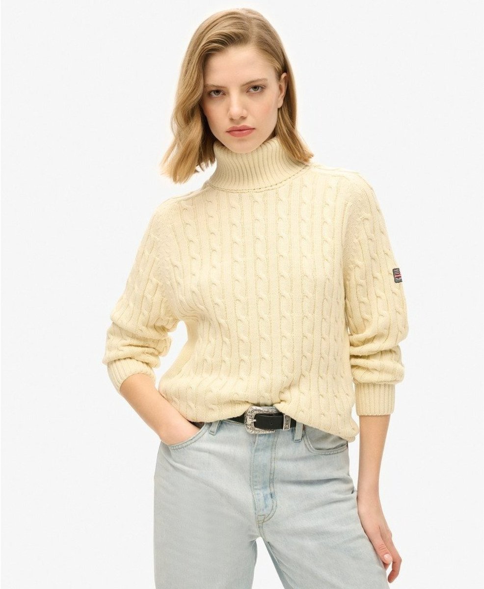 Superdry Slouchy Cable Roll Neck Trui Dames Wit