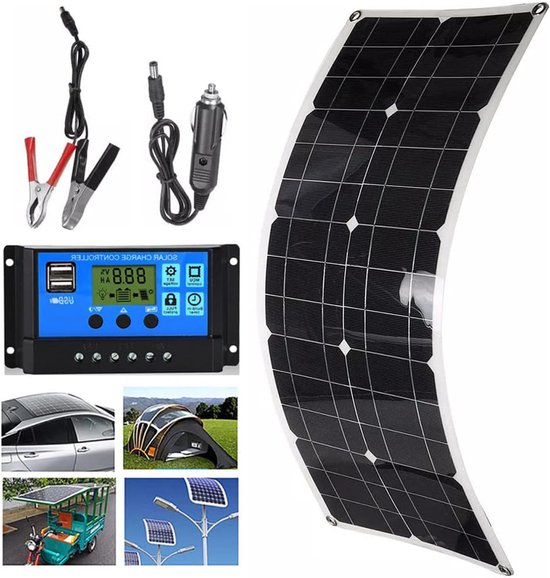 Monokristallijn Zonnepaneel Off-Grid Kit 300W 12V Zeer Efficiënte Zonnecel Flexibele Solar panel 100W Zonnemodule Met 30A Zonnelaadregelaar voor Camper,boot,12V Batterij oplader(300w