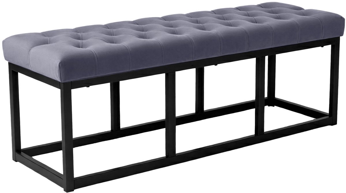 CLP Bank Polson - Gestikte Zitbank - Metalen Frame Mat Zwart - 200 kg Belastbaar - Modern Design - grijs